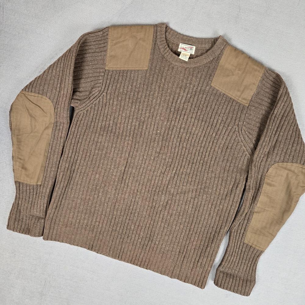 LL Bean Commando Sweater Mens XL Merino Lambswool Rib Knit Patch Brown 228194